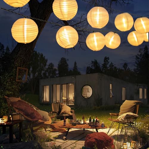 LQWELL® 4 Stück Solar Lichterkette Lampions Aussen, Solar Laternen 8M 30LED 2 Modi, Wasserdicht Solar Hängelampe Gartendeko Warmweiß für Balkon, Hochzeit, Hof, Party, Weihnachten Deko (4er) von LQWELL