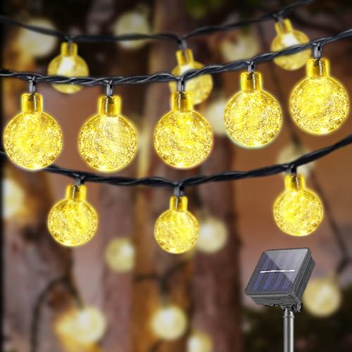 LQWELL® Solar Lichterkette Aussen 5M 20LED 8 Modi für Innen und Aussen Kettenlicht Kristall Kugeln IP44 Lichterkette Garten wasserdicht wetterdicht Terrasse Balkon Hochzeit Party Fenster (Warmweiß) von LQWELL