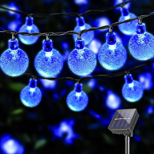 LQWELL® Solar Lichterkette Aussen 10M 40LED 8 Modi für Innen und Aussen Kettenlicht Kristall Kugeln IP44 Wasserdicht Garten Terrasse Balkon Hochzeit Party Fenster (Blau) von LQWELL