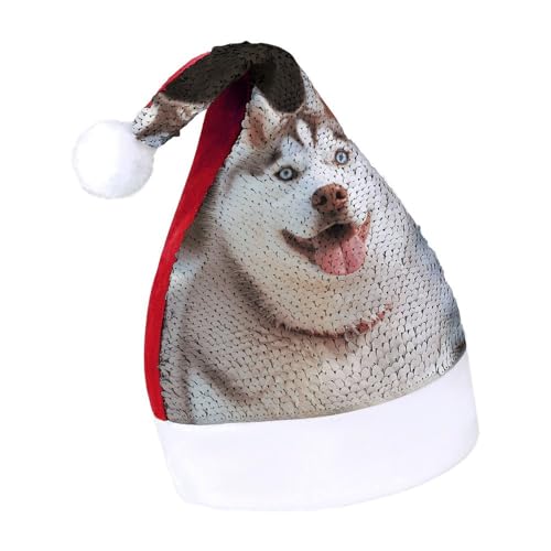 LQWOK Weihnachtsmütze, Husky Piquant Hund, bedruckte Weihnachtsmütze, Winter-Weihnachtsmütze, Männer und Frauen, Weihnachtsmannmützen von LQWOK