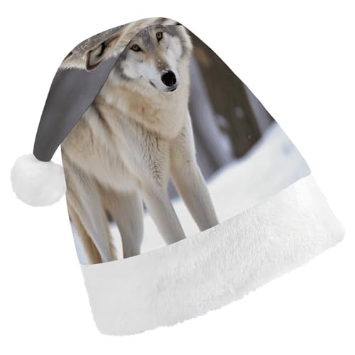 LQWOK Weihnachtsmütze, Motiv: Wolf im Schnee, bedruckte Weihnachtsmütze, Wintermütze, für Damen und Herren von LQWOK