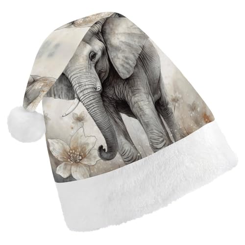 LQWOK Weihnachtsmütze, Tiere, niedlicher Elefant, bedruckte Weihnachtsmütze, Winter-Weihnachtsmütze, Männer und Frauen, Weihnachtsmannmützen von LQWOK