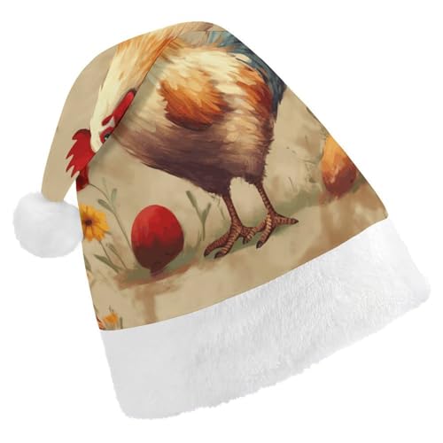 LQWOK Weihnachtsmütze, kunstvolles Huhn, Tiermalerei, bedruckte Weihnachtsmütze, Wintermütze, für Herren und Damen, Weihnachtsmannmütze von LQWOK