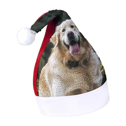 LQWOK Weihnachtsmütze, lustige Golden Retriever bedruckte Weihnachtsmütze, Winter-Weihnachtsmütze, für Herren und Damen, Weihnachtsmannmütze von LQWOK