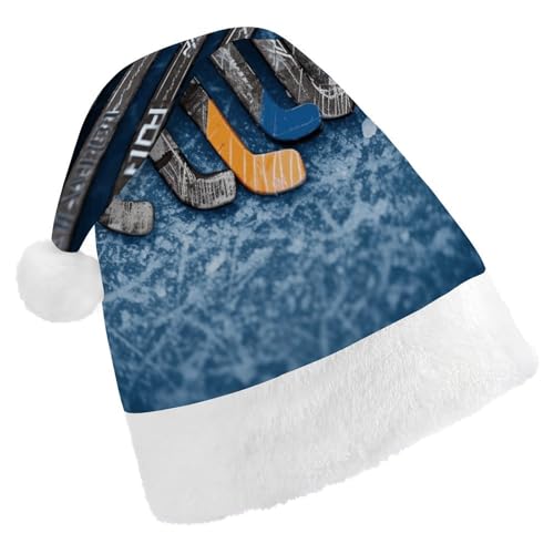 LQWOK Weihnachtsmützen, Eishockeyschläger bedruckte Weihnachtsmützen, Wintermützen, Weihnachtsmannmützen für Herren und Damen von LQWOK