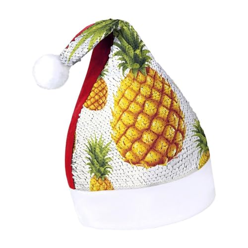 LQWOK Weihnachtsmützen, Hintergrund Ananas bedruckte Weihnachtsmützen, Winter-Weihnachtsmützen, Männer und Frauen, Weihnachtsmannmützen von LQWOK