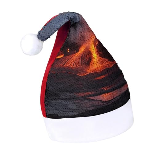 LQWOK Weihnachtsmützen, Kilauea Vulkan-bedruckte Weihnachtsmütze, Winter-Weihnachtsmütze, Herren und Damen, Weihnachtsmannmütze von LQWOK