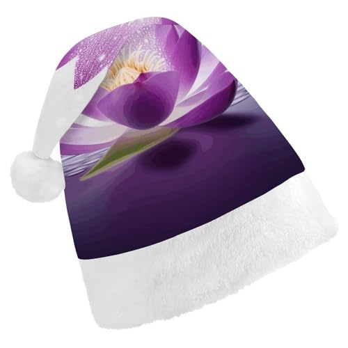 Weihnachtsmütze, Lotusblüte, lila bedruckte Weihnachtsmützen, Wintermützen, für Herren und Damen, Weihnachtsmannmützen von LQWOK