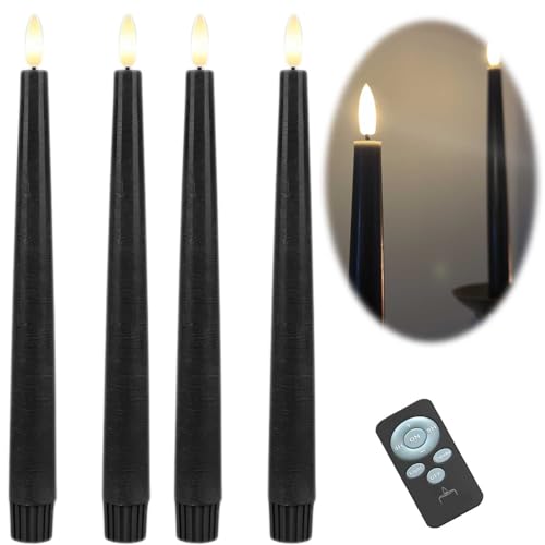 LS-LebenStil 3D Stabkerze 26cm Echtwachs 4´er Set Schwarz mit Timer Fernbedienung bewegliche flackernde Kerzen Flamme von LS-LebenStil