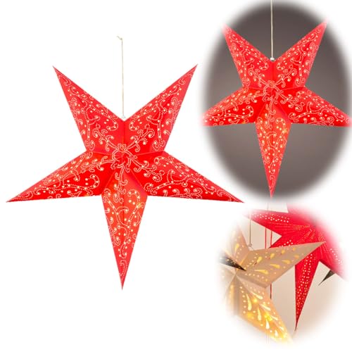 LS-LebenStil Papierstern Faltstern Ø 60cm Rot Ornament 20 LED Beleuchtet Weihnachtsstern Batteriebetrieb von LS-LebenStil