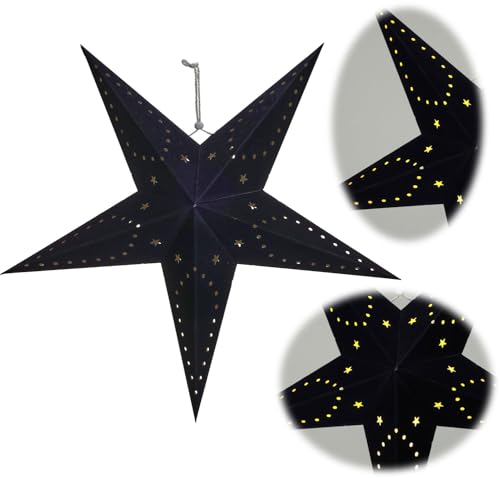 LS-LebenStil Papierstern Faltstern Ø 60cm Schwarz 10 LED Beleuchtet Weihnachtsstern Batteriebetrieb von LS-LebenStil