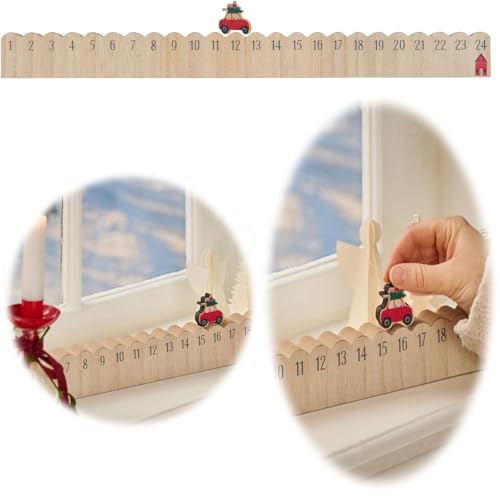 LS-LebenStil Vintage Holz Adventskalender 50cm Countdown Xmas Deko (Weihnachtsauto) von LS-LebenStil