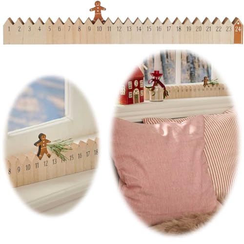 LS-LebenStil Vintage Holz Adventskalender gehender Lebkuchenmann 50cm Countdown Xmas Deko von LS-LebenStil