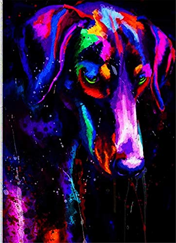 LSDEERE Malen nach Zahlen Kits für Erwachsene und Kinder Bunter Hund Hund Dobermann DIY Ölgemälde Digitale Leinwand Wandkunst Home Decoration - 40x50CM von LSDEERE
