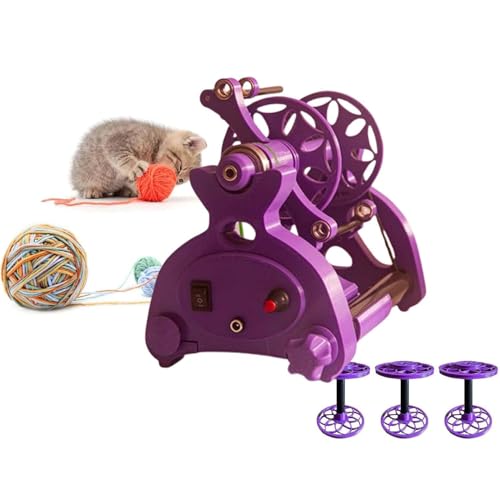 LSHFYV Wickelmaschine für Garn, elektrisches Spinnrad, 4 Unzen/8 Unzen automatische Garnwickelmaschine mit 3 Spulen, 800 U/min Spinnrad mit Einstellbarer Geschwindigkeit,Purple von LSHFYV