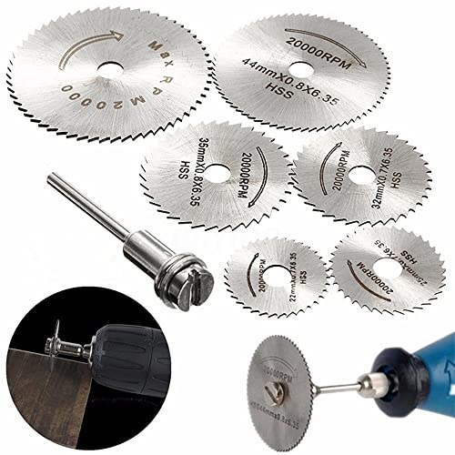 6 x HSS Sägeblätter mit 1/8” Schaft Verlängerungsstange, Schneidrad Klingendorn Drehwerkzeug-Set für das Schneiden von Holz, Kunststoff und Metall von LSHK