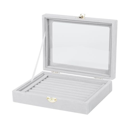 Elegante Samt-Schmuckschatulle mit Glasdeckel, Schmuck-Organizer, Präsentationsbox für den persönlichen oder geschäftlichen Gebrauch von LSHTAR