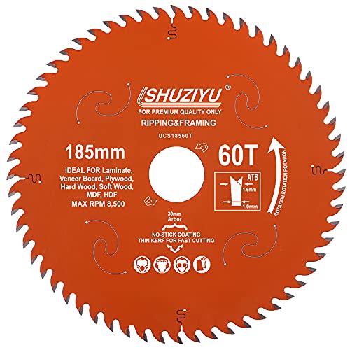 LSHUZIYU, 185mm 60T, Mittelloch 30mm mit 25.4-22.23-20mm Unterlegscheibe. Kreissägeblatt für die Holzbearbeitung, Sägeblatt für Holz. von LSHUZIYU