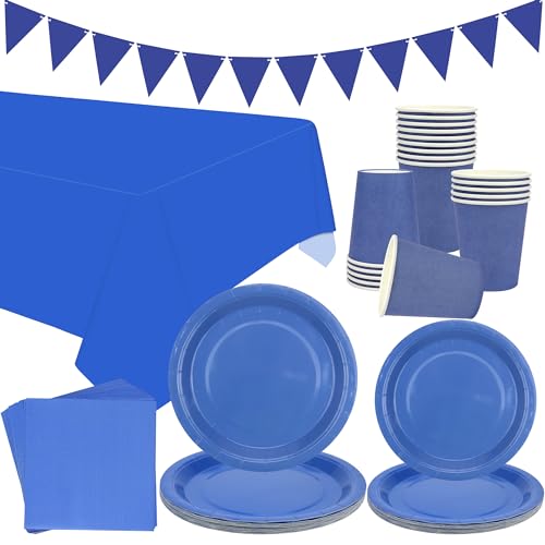 Blaues Partygeschirr Supplies - Serves 40, Blau Pastell Party Dekoration Geschirr beinhaltet Teller, Becher, Servietten, Banner, Tischdecke für Abschlussfeier, Hochzeit, Geburtstagsfeier (Blau + 40 von LSJDEER