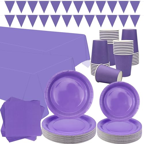 Purple Party Tableware Supplies – Serves 20, Purple Pastel Party Decoration Dinnerware includes Teller, Cups, Napkins, Banner, Tablecloth for Wedding Birthday Party Baby Shower (Lila, 40) von LSJDEER