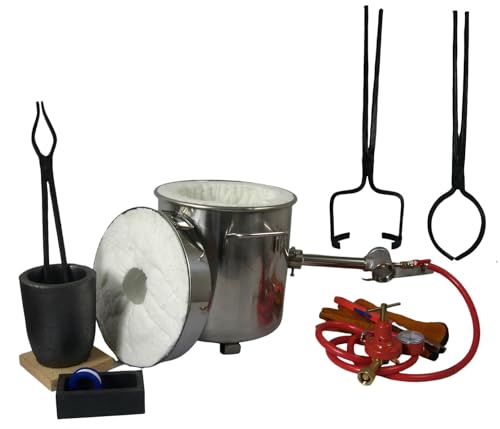 LSMIITTH 6KG Propan-Schmelzofen Kit mit Tiegelzangen, Tiegeln, 113ml Barrenform, Zange und Handschuhe, Brennofen für Metall Gold Silber Kupfer Aluminium Full Casting Tool Kit von LSMIITTH