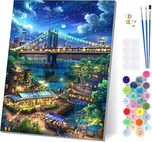 Malen Nach Zahlen Erwachsene Brooklyn Bridge, Malen Nach Zahlen Stadt, DIY Set Erwachsene Mit 3 Pinseln und Acrylfarbe Knitterfreie Leinwand, Paint by Numbers für Deko Wohnzimmer 80x110cm 3-6392 Malen Nach Zahlen Erwachsene Brooklyn Bridge, Malen Nach Zahlen Stadt, DIY Set Erwachsene Mit 3 Pinseln und Acrylfarbe Knitterfreie Leinwand, Paint by Numbers für Deko Wohnzimmer 80x110cm 3-6392 von LSPKKYOU