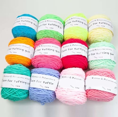 Garn für Tufting-Pistole und Häkeln,12x100g Tufting-Garn,Baumwoll- und Polyester-Mischgarn für Teppiche,8-fädiges Garn für Herstellung getufteter Teppiche,DIY-Stickgarn für Teppiche,100m Garnknäuel von LSQXSS