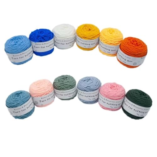 Garn für Tufting-Pistole und Häkeln,12x100g Tufting-Garn,Baumwoll- und Polyester-Mischgarn für Teppiche,8-fädiges Garn für Herstellung getufteter Teppiche,DIY-Stickgarn für Teppiche,100m Garnknäuel von LSQXSS