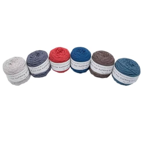 LSQXSS 6 x 100-g-Knäuel aus verschiedenen Tufting-Garnen, farbigem Poly- und Baumwollgarn, 8-fädigem Strick-Webgarn für Tufting-Pistole und Lochnadel, 5-mm-Häkelnadelgarn für Teppich/Pullover/Schal von LSQXSS