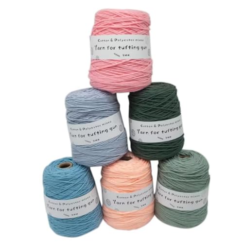 LSQXSS 6 x 458-g-Knäuel aus verschiedenen Tufting-Garnen, farbigem Poly- und Baumwollgarn, 8-fädigem Strick-Webgarn für Tufting-Pistole und Lochnadel, 5-mm-Häkelnadelgarn für Teppich/Pullover/Schal von LSQXSS