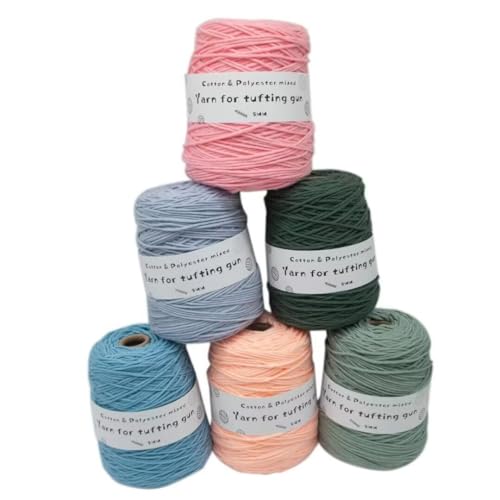 LSQXSS 6 x 458-g-Knäuel aus verschiedenen Tufting-Garnen, farbigem Poly- und Baumwollgarn, 8-fädigem Strick-Webgarn für Tufting-Pistole und Lochnadel, 5-mm-Häkelnadelgarn für Teppich/Pullover/Schal von LSQXSS