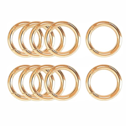 LSRVNM 10 Stück 38mm Runde Karabinerhaken, Sehr Robust Zinklegierung Runde Karabiner Ring Karabinerhaken Rund Karabiner Rund O Ring für Schlüsselanhänger, Tasche, Schmuck, Bastelarbeiten (Hell Gold) von LSRVNM