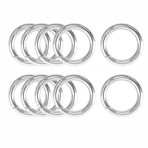 LSRVNM 10 Stück 38mm Runde Karabinerhaken, Sehr Robust Zinklegierung Runde Karabiner Ring Karabinerhaken Rund Karabiner Rund O Ring für Schlüsselanhänger, Tasche, Schmuck, Bastelarbeiten (Silber) von LSRVNM