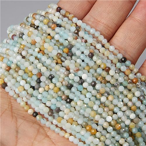 2 mm, 3 mm, 4 mm, facettierte Naturstein-Quarz-Kristallperlen, runde Zirkon-Aquamarin-Perle für DIY-Schmuckherstellung, 38,1 cm Strang, 32 Amazonite-4 mm, ca. 90 Perlen von LSYLXBAI