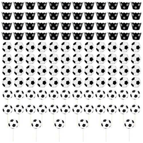 48 Stück Fußball Kuchen Surrounds, 48 Stück Fußball Dekoration Papierstücke und 30 Stück Fußball Zahnstocher, Fußball Thema Party Supplies, Kuchen Dekorationen von LSYYSL