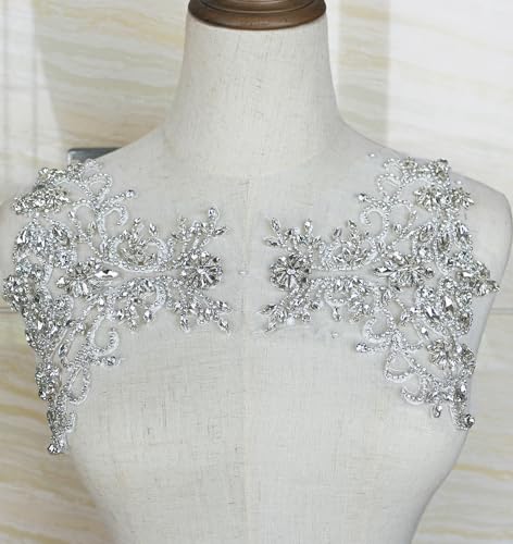 Exquisite Silber Schulter Strass Applique Paar Kristall Perlen Motiv für Hochzeit Braut Schärpe Schulter Mieder Hochzeit Zubehör von LT PanDD