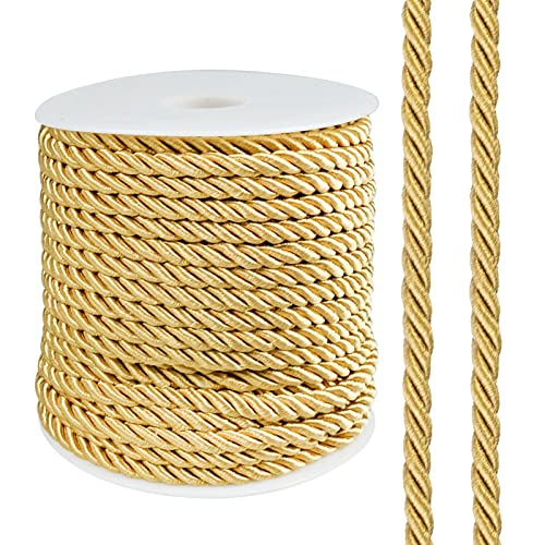 5mm 27 Yards Nylonfäden Geflochtene Trim Seil, 3- Lagiges Metallic Twisted Cord Rope, Trim Thread String Twisted Schnur Seil für Wohnkultur Polsterung Vorhang-Raffhalter Ehrenkordel (25m, Gold) von LTHERMELK