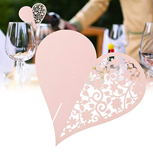 50 Stück Hochzeits-Tischkarten, herzförmige Hochzeit, ausgehöhlt, Namensschild, Papierzelt, Hochzeits-Namenskarten für den gedeckten Tisch, Geburtstag, Abendessen, Weihnachtsfeier (Pink) von LTSQIN