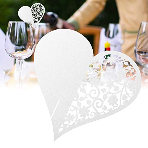 50 Stück Hochzeits-Tischkarten, herzförmige Hochzeit, ausgehöhlt, Namensschild, Papierzelt, Hochzeits-Namenskarten für den gedeckten Tisch, Geburtstag, Abendessen, Weihnachtsfeier (White) von LTSQIN