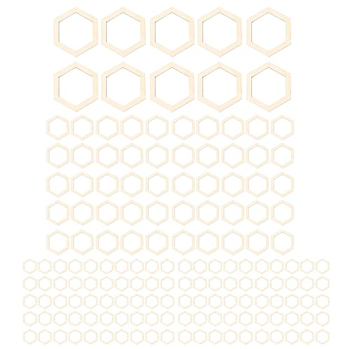 Sechseckige Holzausschnitte, Holzstücke aus unbehandeltem Holz, für Bastelprojekte, Fotorahmen-Dekoration, 5 Größen, 205 Stück von LTSQIN