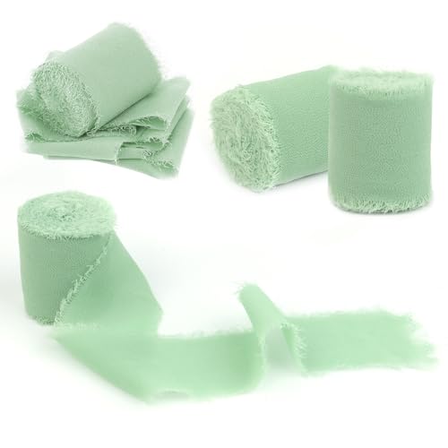 4 Rollen Chiffonband Schleifenband Dekoband Geschenkband 4CM x 5M Stoffband Bänder Stoff Chiffon Seidenband Breit Dekoband DIY für Hochzeit Hochzeiten Taufen Party Verpackung Blumensträuße Hellgrün von LTZGO