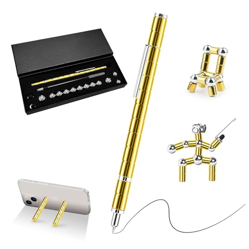 Magnetischer Kugelschreiber Fidget Pen, Lustig Multifunktions Magnetstift mit Stylus Stift voll Kreativität und Stressabbau Geschenk für Papa Männer Frauen Kinder Jugendliche Golden - 13 Ringe von LTZGO