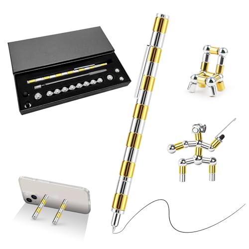 Magnetischer Kugelschreiber Fidget Pen, Lustig Multifunktions Magnetstift mit Stylus Stift voll Kreativität und Stressabbau Geschenk für Papa Männer Frauen Kinder Jugendliche Golden Silber- 13 Ringe von LTZGO