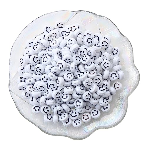 10 mm 100 Stück Acryl Runde Smiley Gesicht Spacer Perlen für Schmuckherstellung DIY Zubehör (weiß & schwarz) von LUBINGSHINE