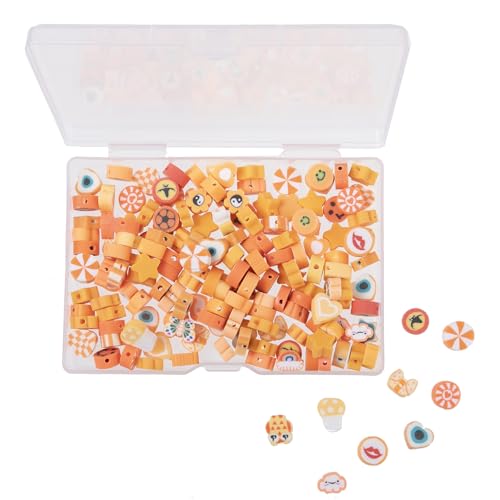 100 orangefarbene Polymer-Ton-Perlen zur Schmuckherstellung, lose Perlen für Schlüsselanhänger, Ohrringe, Armbänder, Halsketten, DIY Handwerk (Orange) von LUBINGSHINE