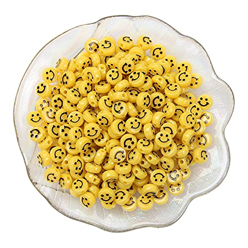 Gelbe Smiley-Perlen, 200 Stück, Glückliches Gesicht, Abstandshalter für DIY-Armbänder, Halsketten, Ohrringe, Schmuckherstellung (gelb) von LUBINGSHINE