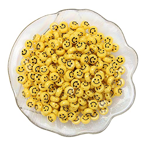 200 Stück gelbe Smiley-Perlen, 10 mm, Acryl, Happy Face, Abstandshalter, Perlen für DIY, Choker, Armband, Ohrringe, Halsketten, Bastelbedarf (gelb) von LUBINGSHINE