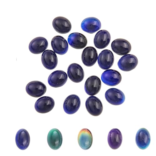 Ovale Glas-Cabochon-Stimmungsperlen, wechselnde Farbe, Stimmungsanhänger, flache Rückseite, lose Perlen ohne Loch, für Schmuckherstellung, Ornamente, oval, 10 x 12 mm, 20 Stück von LUBINGSHINE