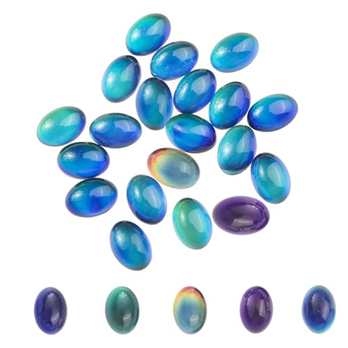 Ovale Glas-Cabochon-Stimmungsperlen, wechselnde Farbe, Stimmungsanhänger, flache Rückseite, lose Perlen ohne Loch, für Schmuckherstellung, Ornamente, oval, 10 x 14 mm, 20 Stück von LUBINGSHINE