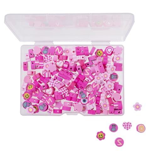 Polymer-Ton-Perlen zur Schmuckherstellung, 10 mm, Blumen-Herz, lose Perlen für Schlüsselanhänger, Ohrringe, Armbänder, Halsketten, Rosa, 100 Stück von LUBINGSHINE